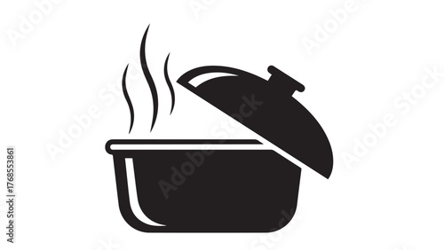Casserole Dish with Tilted Lid and Three Steam Gaps, Bold Black Holiday Side Icon for Oven-Baked Comforts, Family Menus, and Seasonal Catering