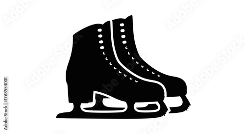 Simple black and white vector illustration of figure skates, a classic icon for winter sports, recreational activity, and cold weather fun