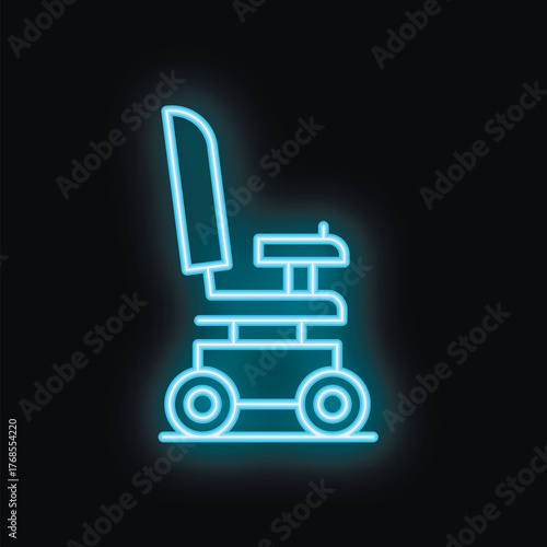 Neon sign depicting a modern electric wheelchair, symbolizing mobility and accessibility for people with disabilities