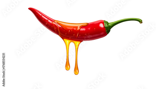 Sweet and Spicy Concept Chili Pepper with Flowing Honey, Transparent PNG
