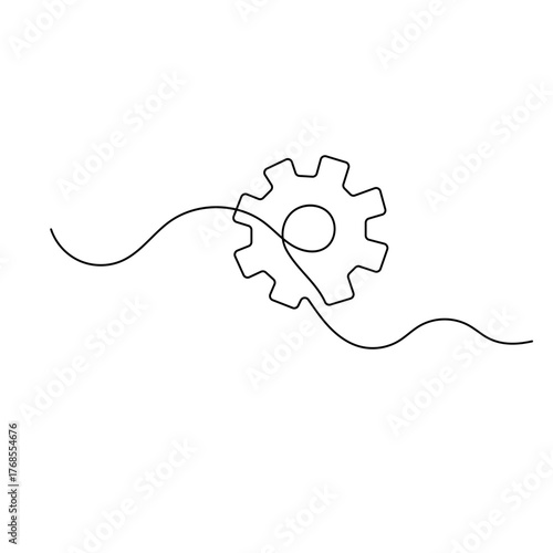 Setting icon  continuous one line drawing  outline vector illustration Single line gear icon. Vector illustration 