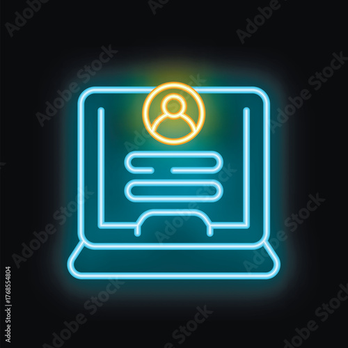 Neon user account icon with lines of code depicting personal information