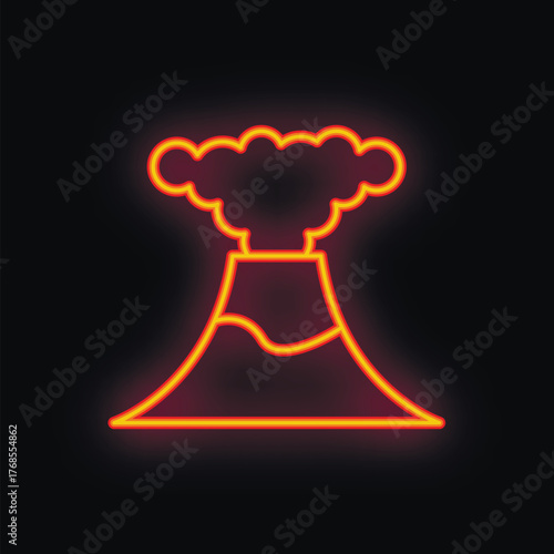 Active volcano erupting with smoke in neon light style