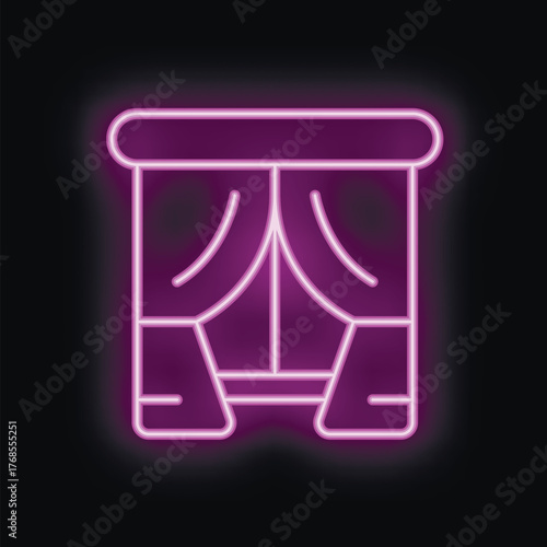 Neon stage curtain with purple backlight glowing on a black wall, perfect for entertainment concepts
