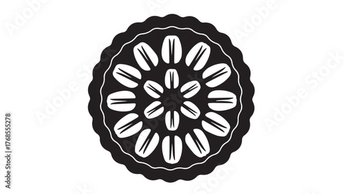 Pecan Pie Slice with Oval Nut Cut-Outs, Clean Black Bakery Silhouette for Holiday Menus, Southern Dessert Posters, and Thanksgiving Table Cards