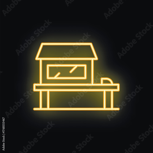 Simple yellow glowing neon icon of a ticket office building