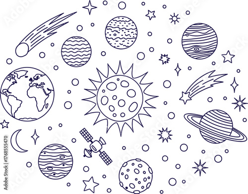 celestial illustration in hand drawn style bringing cosmic wonder and charm to kids education design and creative pattern projects