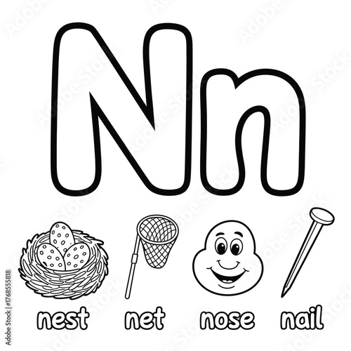 Educational Black and White Alphabet Illustration for Kids