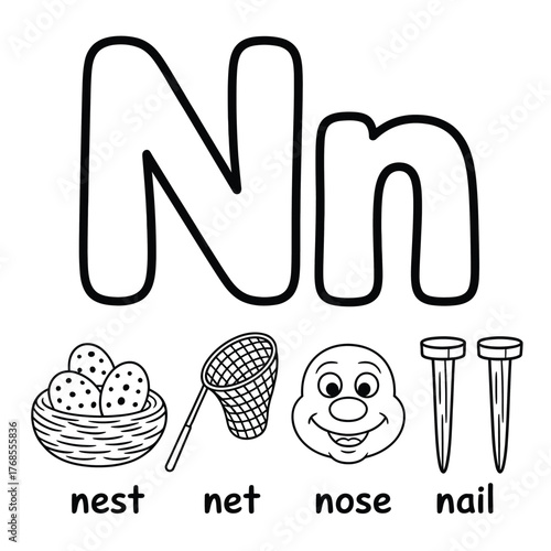 Educational Black and White Alphabet Illustration for Kids