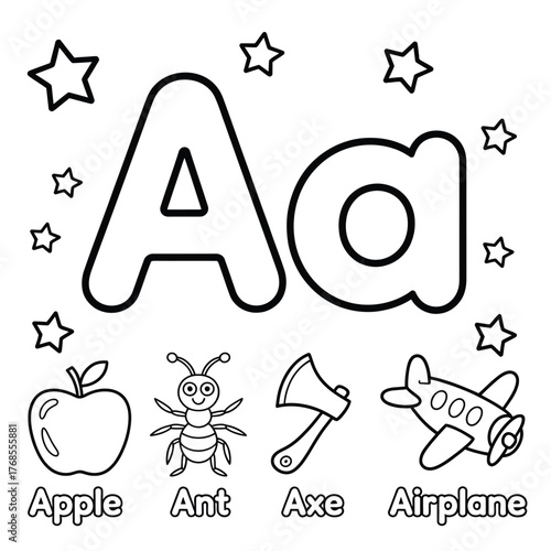 Fun Coloring Page Featuring Letter Aa and Illustrations