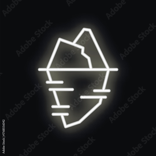 Neon sign depicting an iceberg floating on water, symbolizing the hidden depths beneath the surface