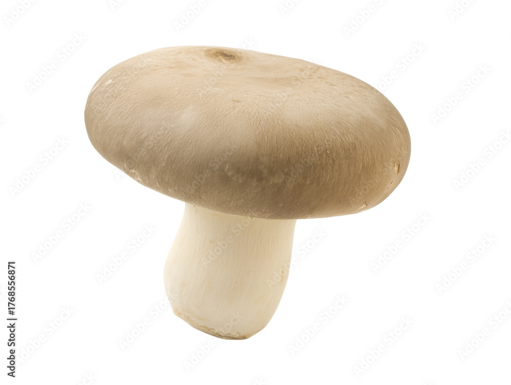 Fototapeta premium Single mushroom with light brown cap and cream stem on transparent background