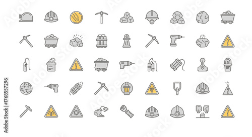 set of mining line icons