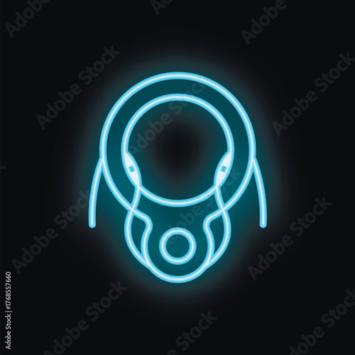 Neon blue icon of a climbing ascender, glowing brightly against a dark background