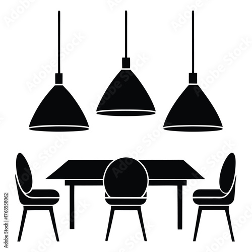 mid century modern dining room with pendant lights
