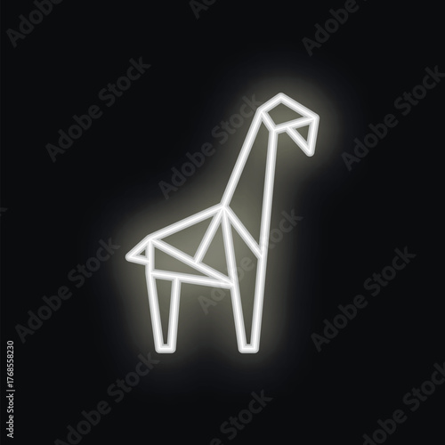 White neon polygonal giraffe standing on a black background