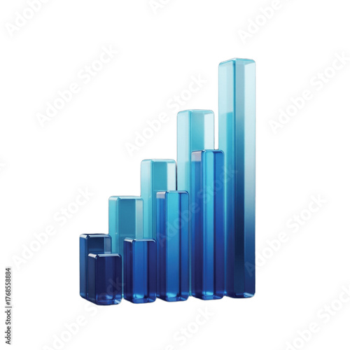 Adobe Illustrator Artwork Blue Glass Bar Chart - Business Growth, Financial Data, Statistics, Progress, and Success Concept Transparent Background