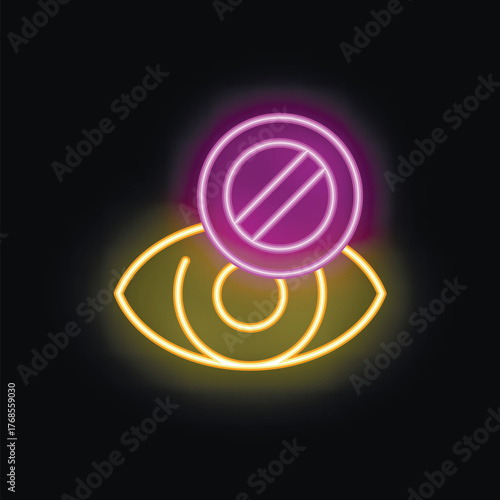 Neon sign showing eye with blocked vision, concept for censorship or vision correction