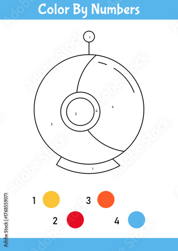 Cute astronaut helmet color by numbers worksheet for kids. Space-themed educational coloring activity