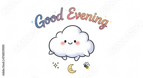 Send sweet good evening wishes with this adorable cloud moon and star illustration for social media posts