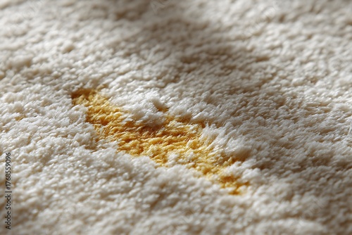 Pet urine stain on soft carpet, concept of domestic accident and cleaning awareness, focus on hygiene, odor removal and everyday maintenance. Cinematic tones, minimal realism