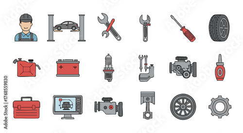 Vector icons set mechanic car maintenance repair tools service