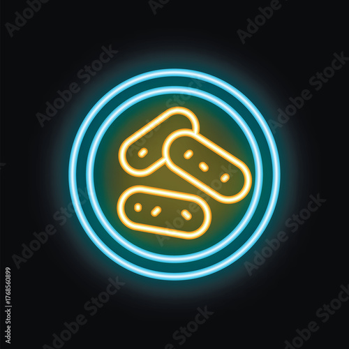 Bright neon sign showing a bowl containing pickled gherkins, ideal for restaurant menus or food related businesses