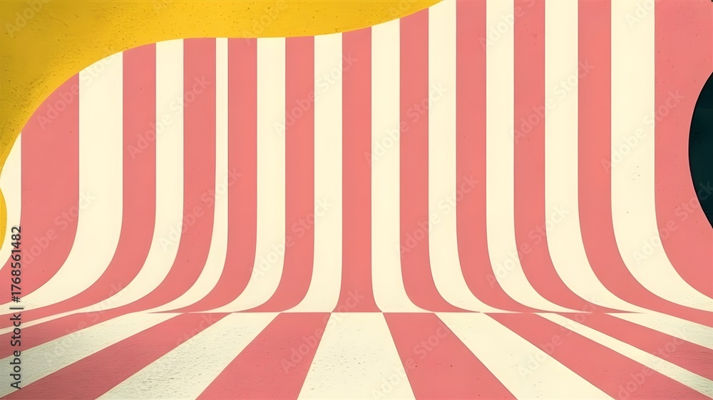 Obraz premium Curved striped backdrop with yellow abstract shape