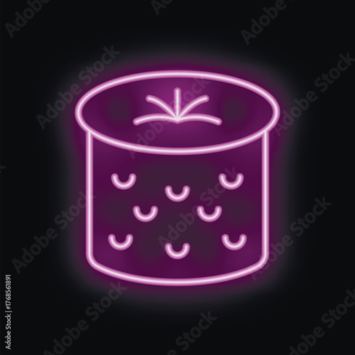 Glowing purple neon sign of a pineapple fruit, isolated on a black background