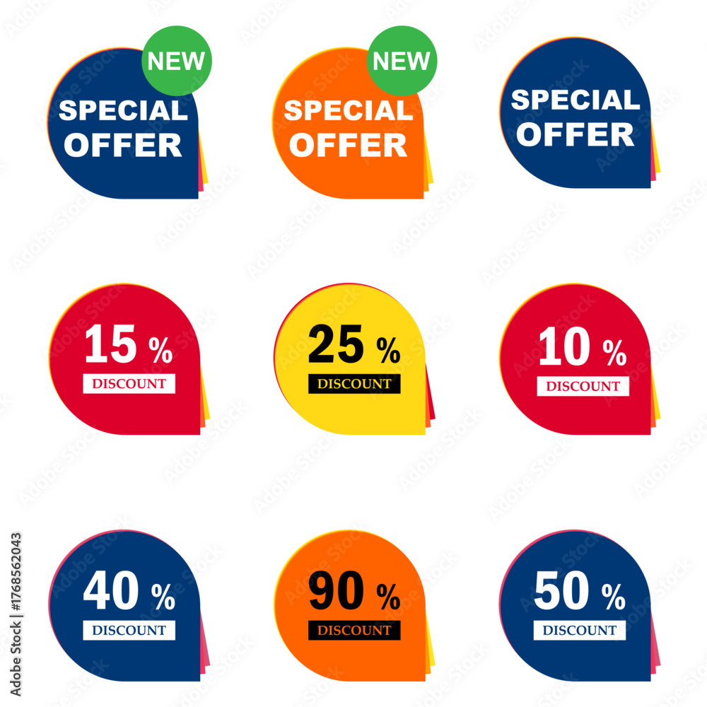 Fototapeta premium Set of Sale discount label icon, price offer symbol design, web sticker vector illustration .