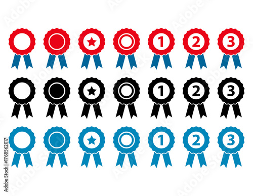 Set of Certification seal award icon, ribbon web stamp symbol, label vector illustration .