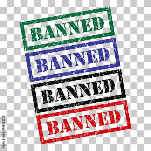 Set of Banned stamp symbol, label sticker sign button, text banner vector illustration .