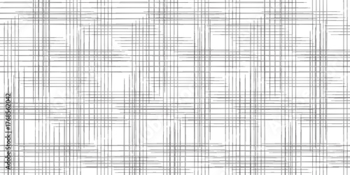 Black cross hatch seamless texture. Straight line repeated pattern surface. Rough sackcloth fabric background. Crosshatch linen canvas burlap overlay wallpaper. Vector textile backdrop