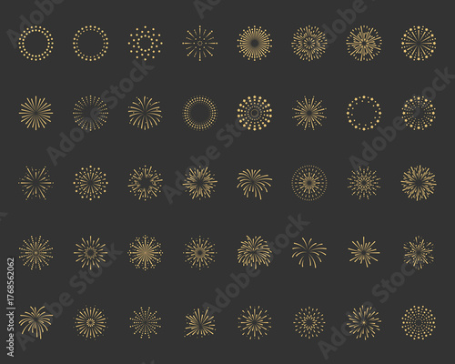 set of firework icons, explode, new year celebration
