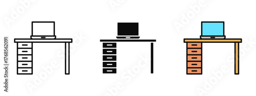 Laptop workspace icon designed in stroke, fill, and color variations, isolated on a white background. Ideal for business dashboards, remote work visuals, and productivity concept.
