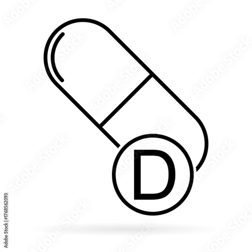 Vitamin D icon shadow, healthy medicine pill supplement symbol, complex mineral vector illustration .