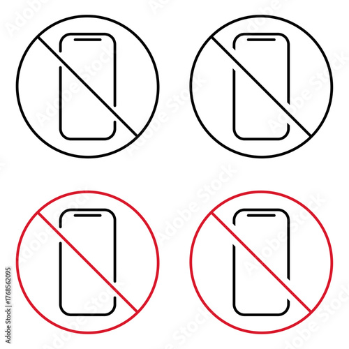 Set of Mobile forbidden icon, no use phone sign, ban smartphone label vector illustration .