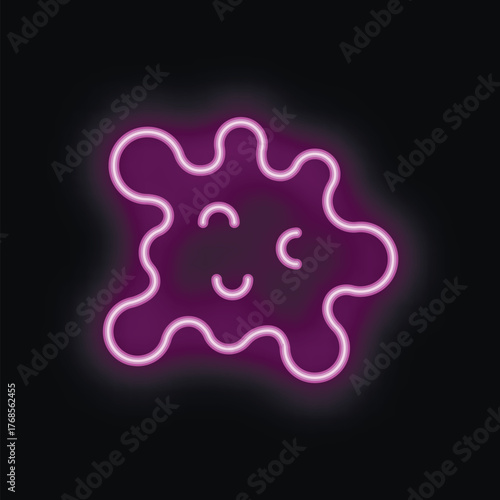 Neon amoeba icon glowing purple on a black background, perfect for representing concepts related to microorganisms and science