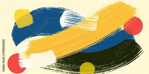 Abstract painting with bold brushstrokes and circular shapes