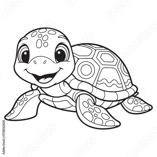 Coloring page outline of a cute turtle vector