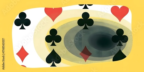Playing card symbols forming a tunnel effect on yellow background