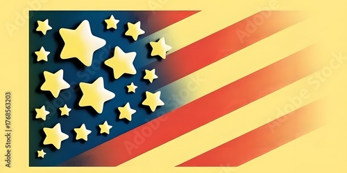 American flag with stars and stripes on a yellow background