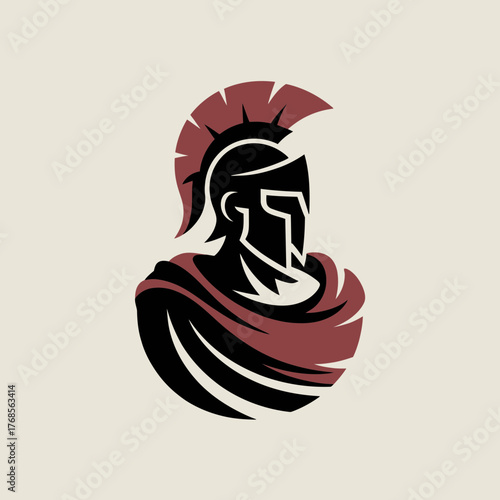Spartan Warrior Logo, Spartan Helmet Icon, Warrior Profile Symbol, Red Plume Mark, Ancient Gladiator Design, Helmet Cape Graphic, Trojan Emblem, Legionnaire Logo, Greek Soldier Icon, Warrior Crest Sym