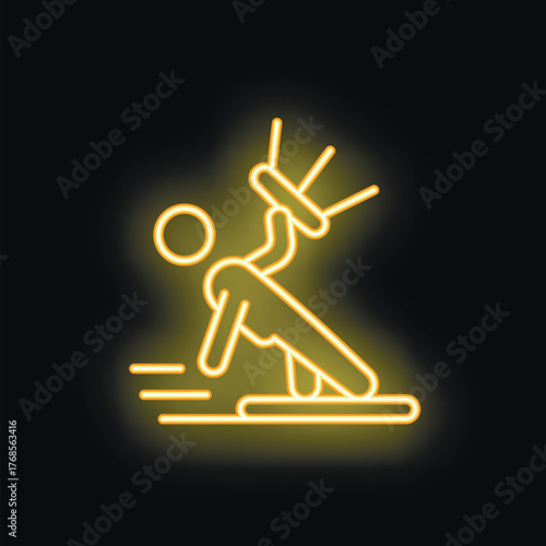 Neon sign of a person tripping over a cable, representing the concept of clumsiness or an accident