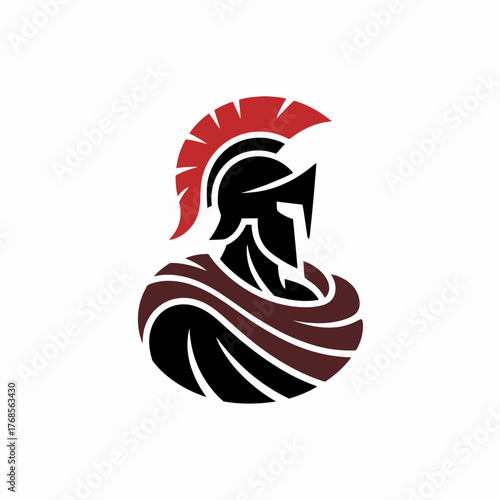 Spartan Warrior Logo, Spartan Helmet Icon, Warrior Profile Symbol, Red Plume Mark, Ancient Gladiator Design, Helmet Cape Graphic, Trojan Emblem, Legionnaire Logo, Greek Soldier Icon, Warrior Crest Sym