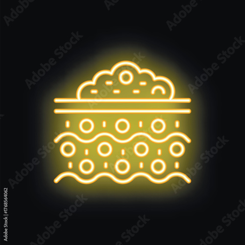 Glowing neon yellow icon of soil layers showing ground water table, perfect for environmental or geological projects