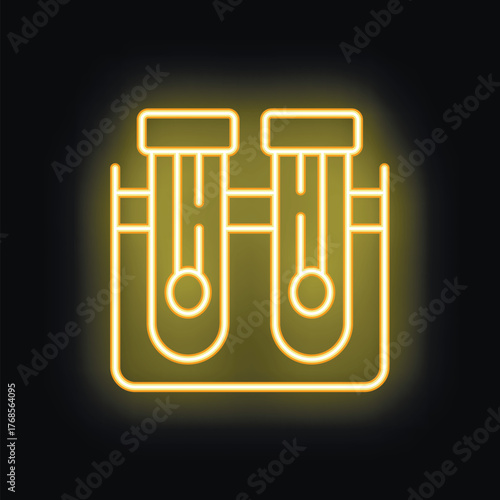 Glowing neon icon of two test tubes in a lab setting, representing chemical experiment and scientific research