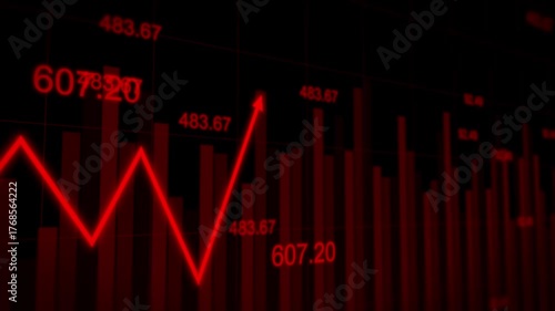 Red down loss futuristic stock market graph line move number price volatility chart tickers changing analysis