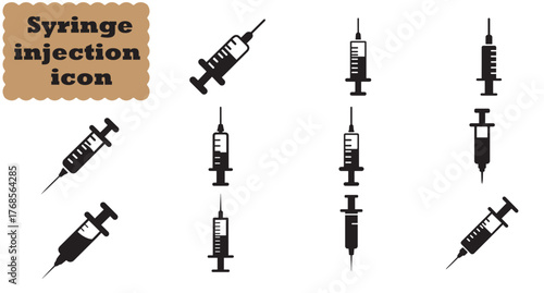 Syringe injection icon Set, Syringe injection Black vector