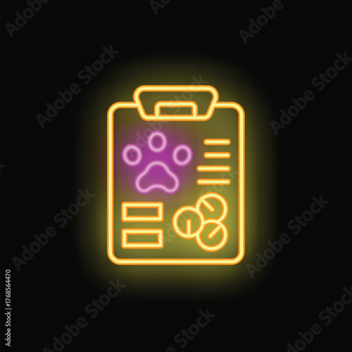 Glowing neon veterinary clinic logo, representing animal care and treatment